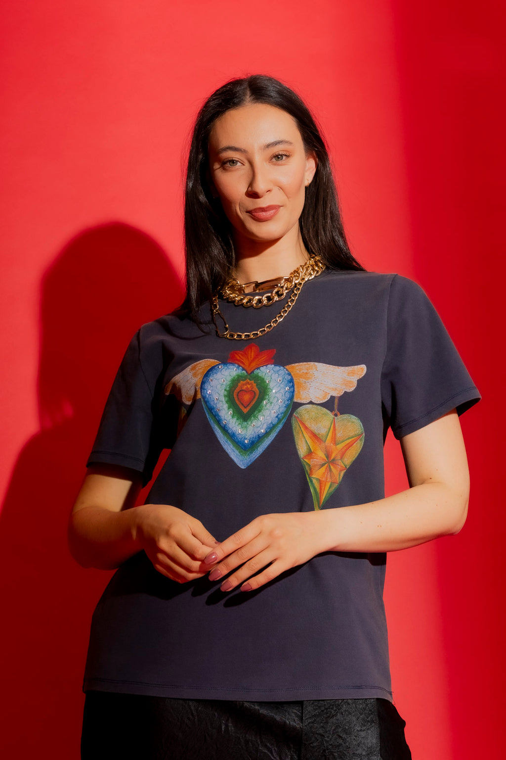 Navy Washed Heart Tee