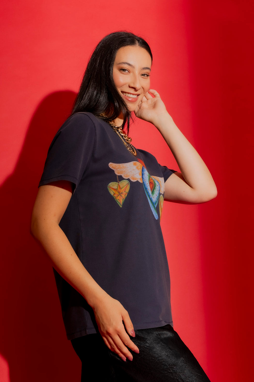 Navy Washed Heart Tee