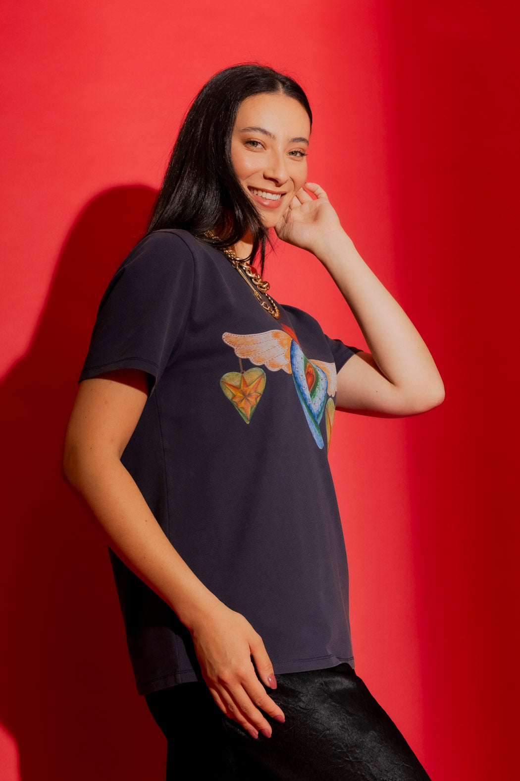 Navy Washed Heart Tee