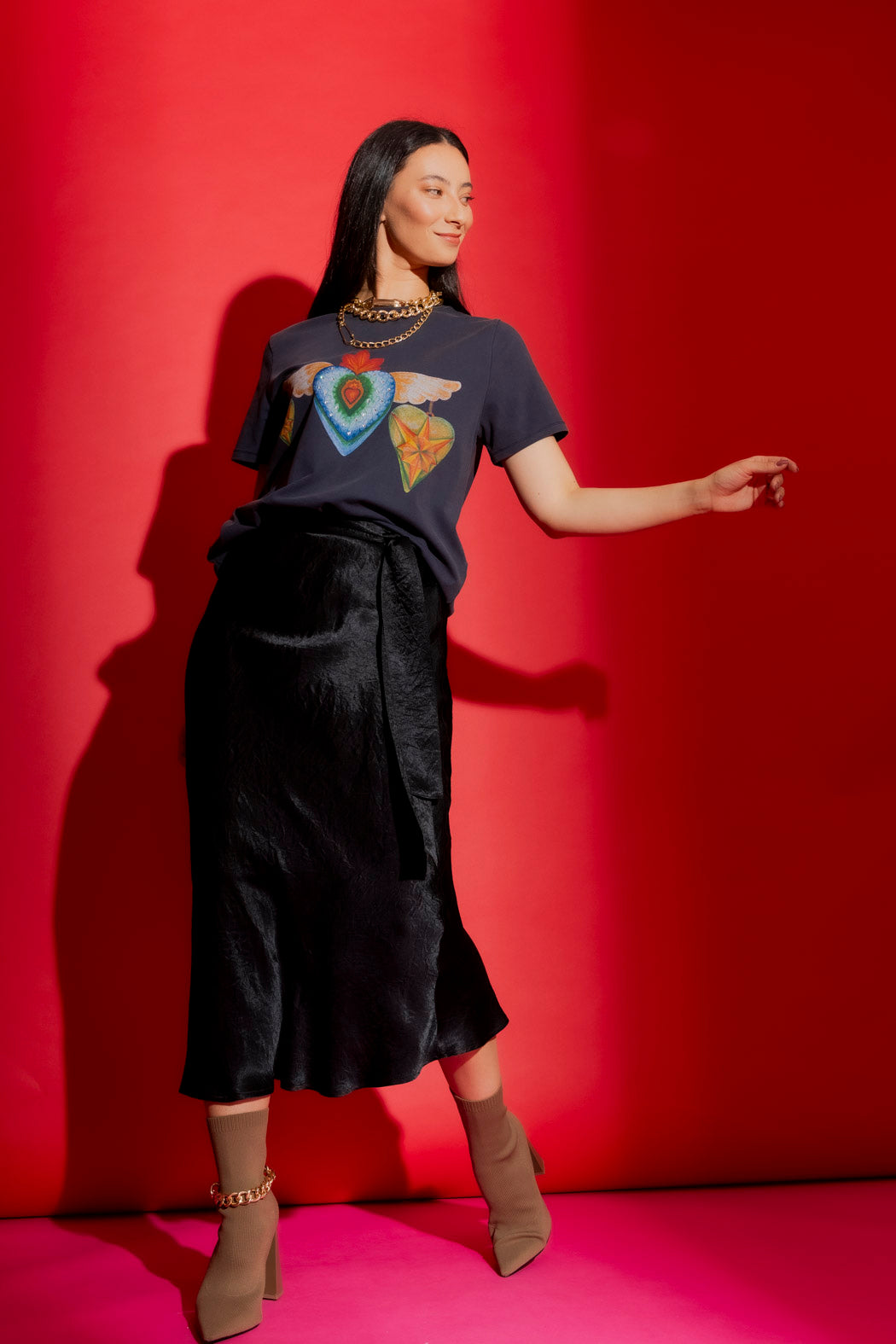 Navy Washed Heart Tee