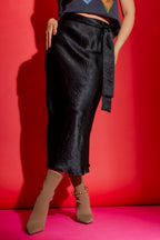 Black Bias Belted Skirt