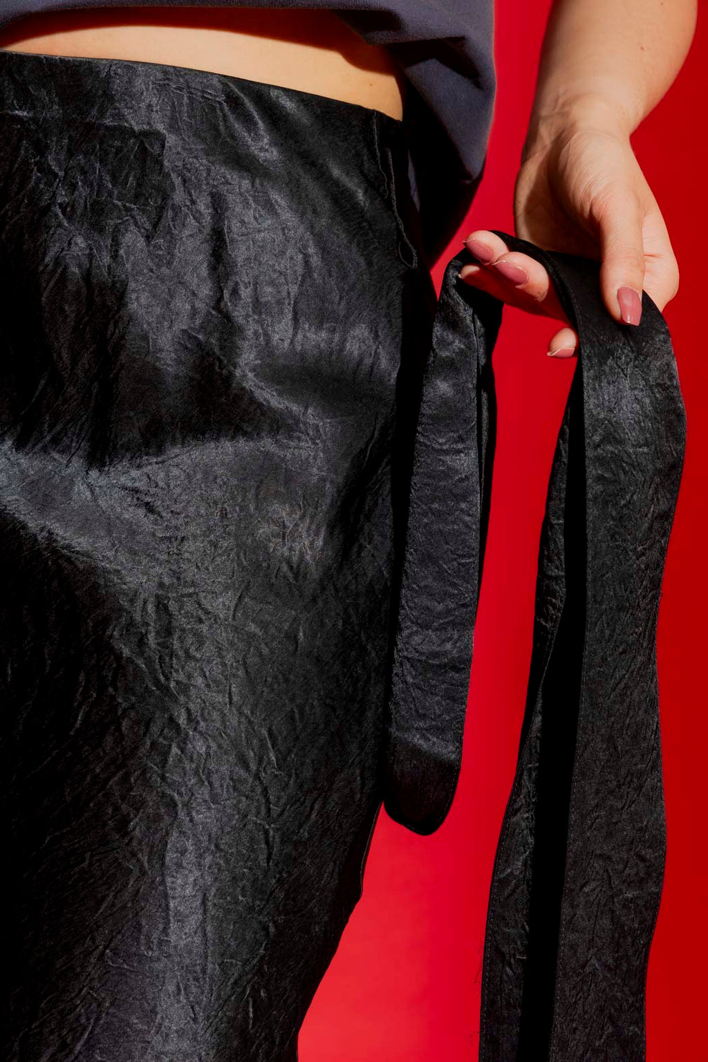 Black Bias Belted Skirt