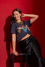 Navy Washed Heart Tee
