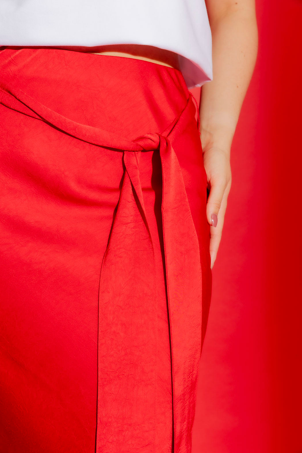 Red Bias Belted Skirt