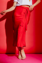 Red Bias Belted Skirt