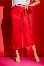 Red Bias Belted Skirt