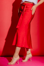 Red Bias Belted Skirt