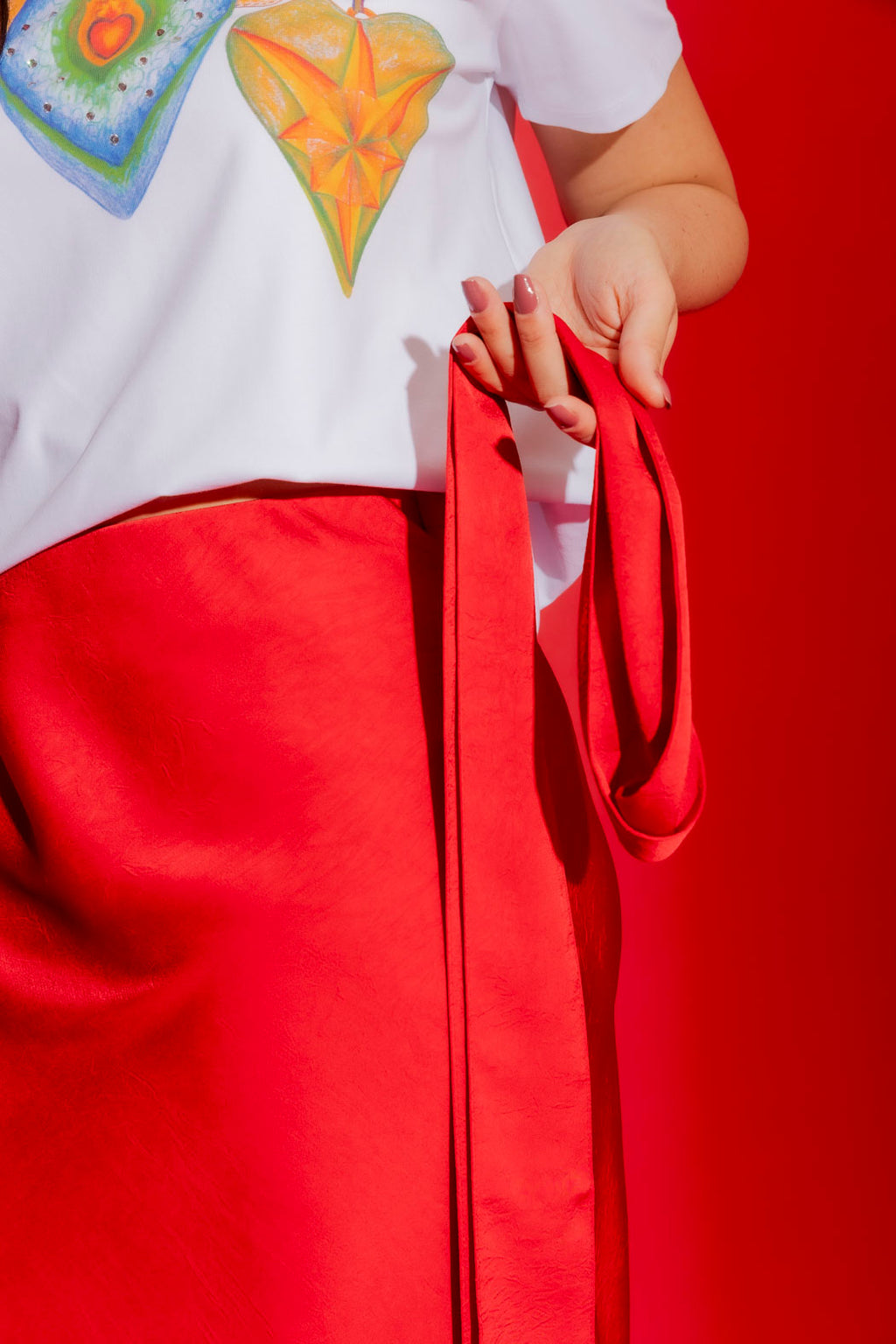 Red Bias Belted Skirt