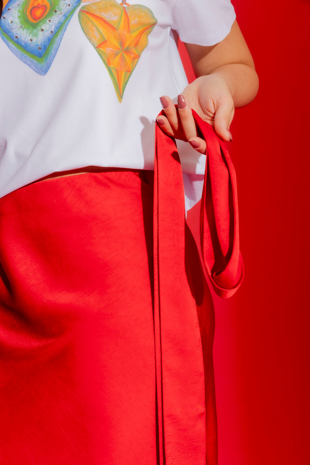 Red Bias Belted Skirt