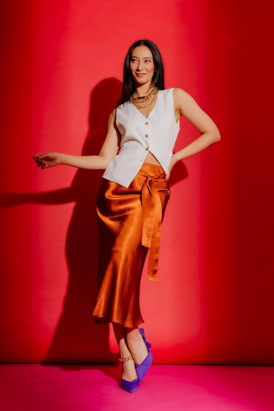 Rust Bias Belted Skirt