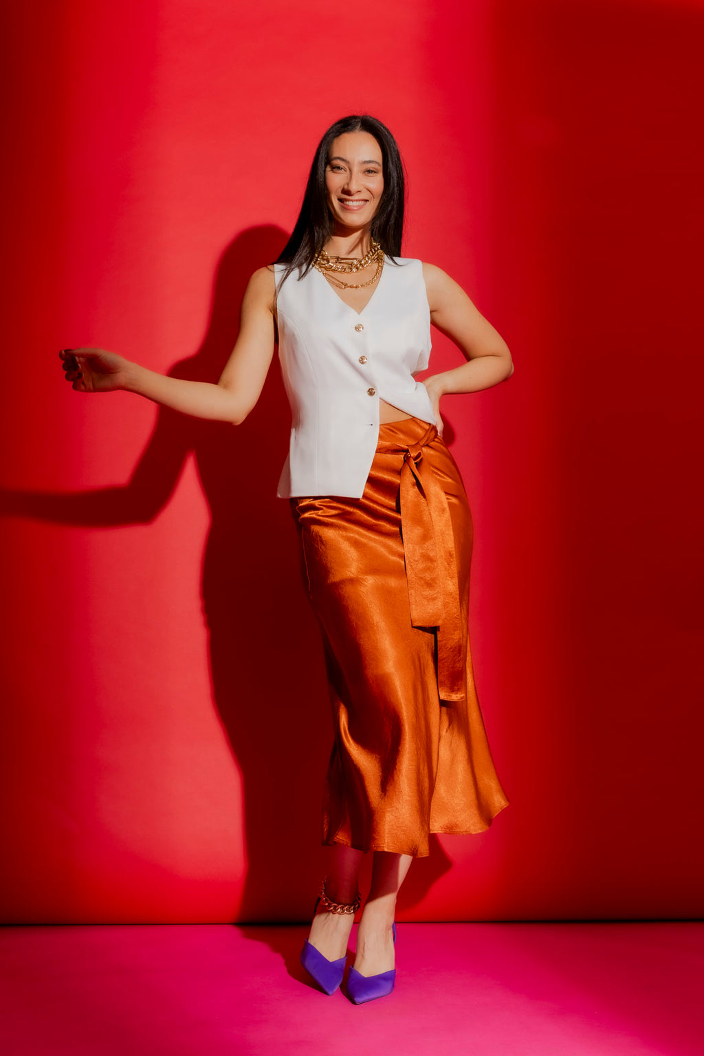 Rust Bias Belted Skirt