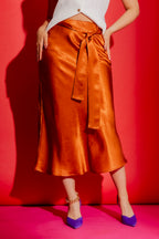 Rust Bias Belted Skirt