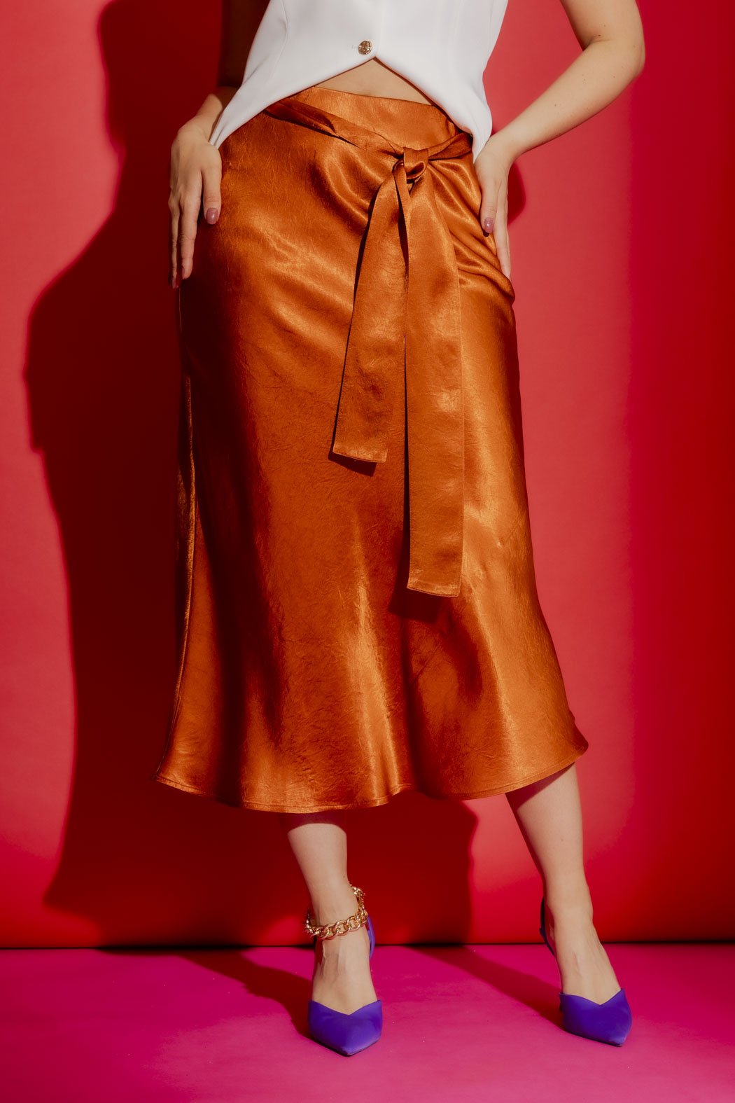 Rust Bias Belted Skirt