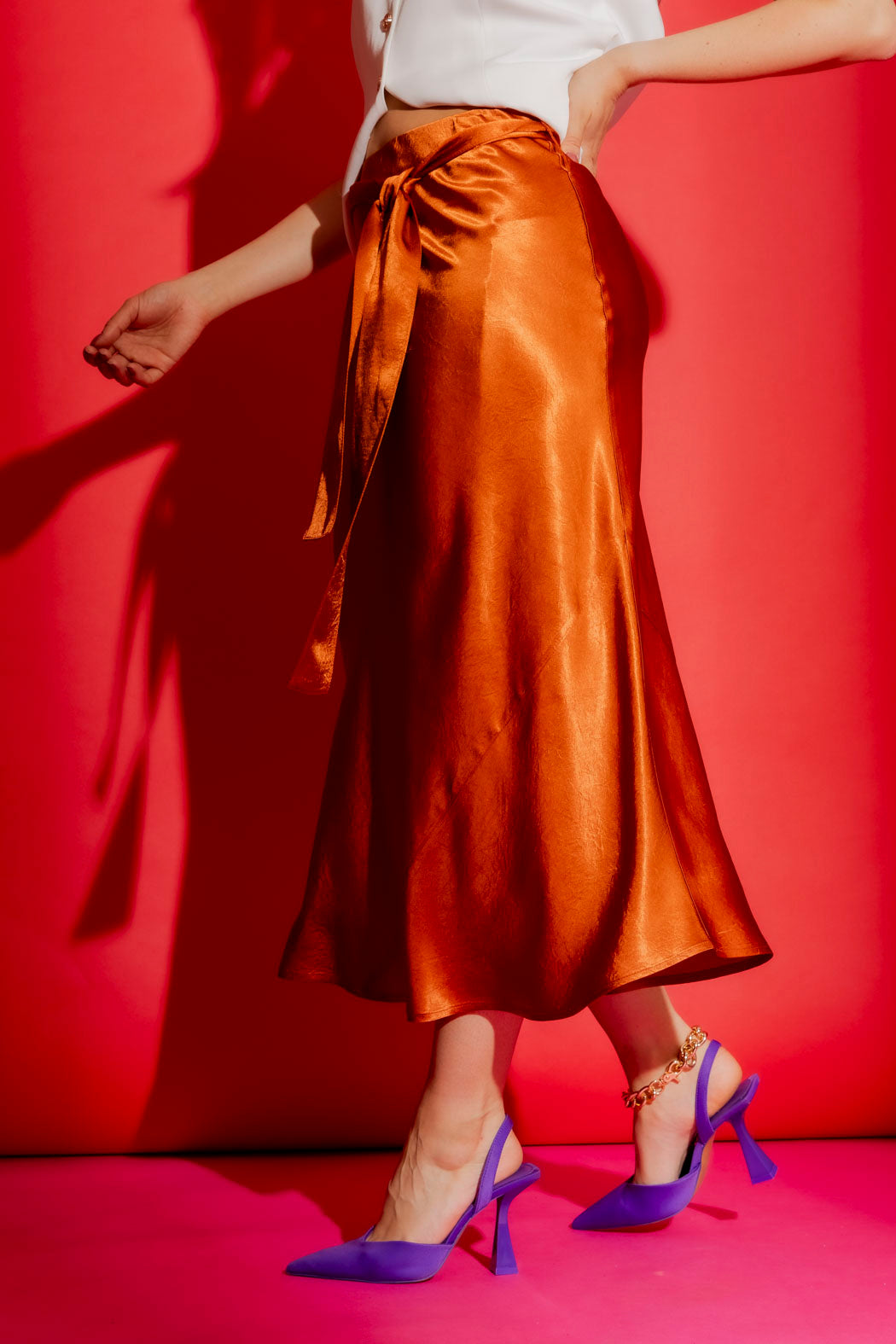 Rust Bias Belted Skirt