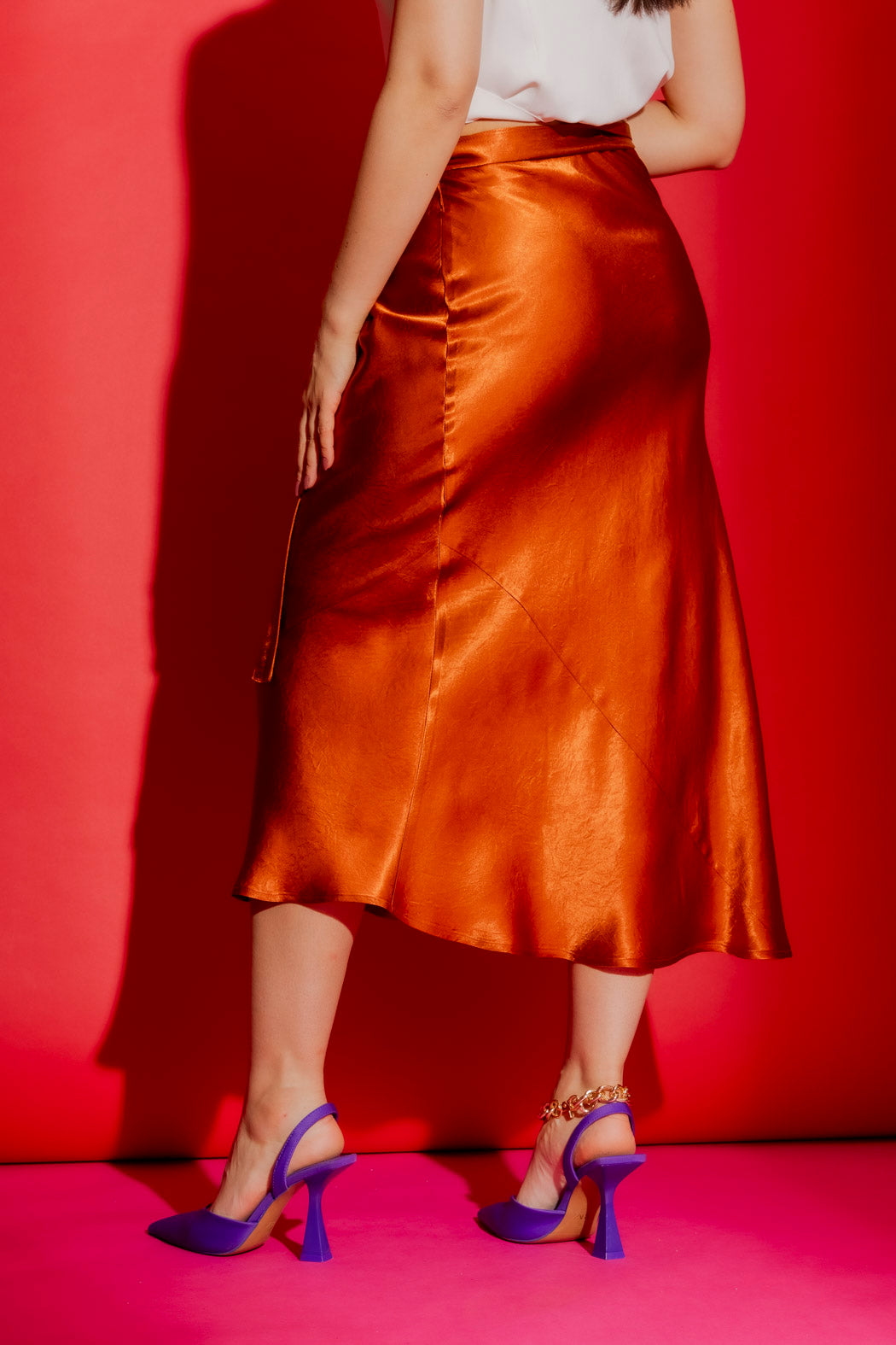 Rust Bias Belted Skirt