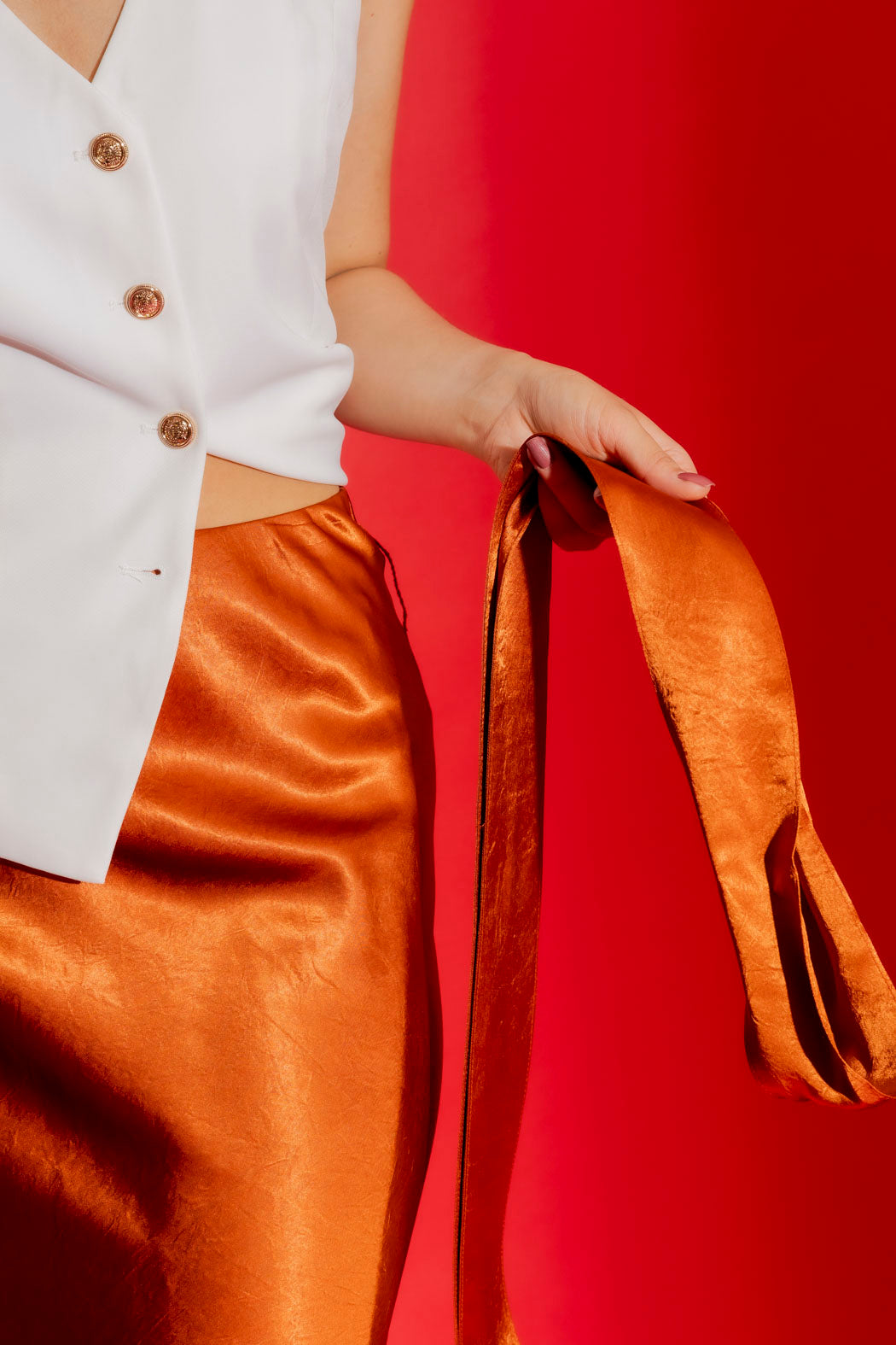 Rust Bias Belted Skirt