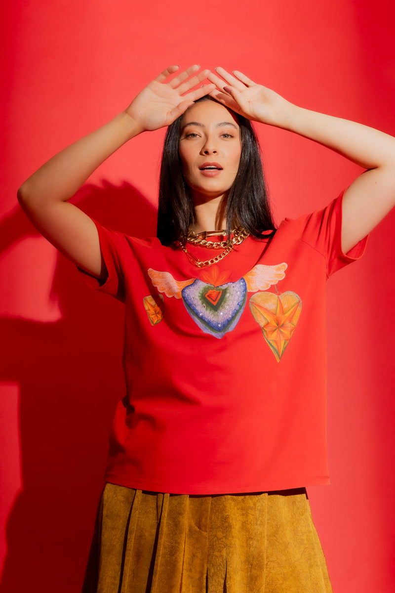 Red Washed Heart Tee