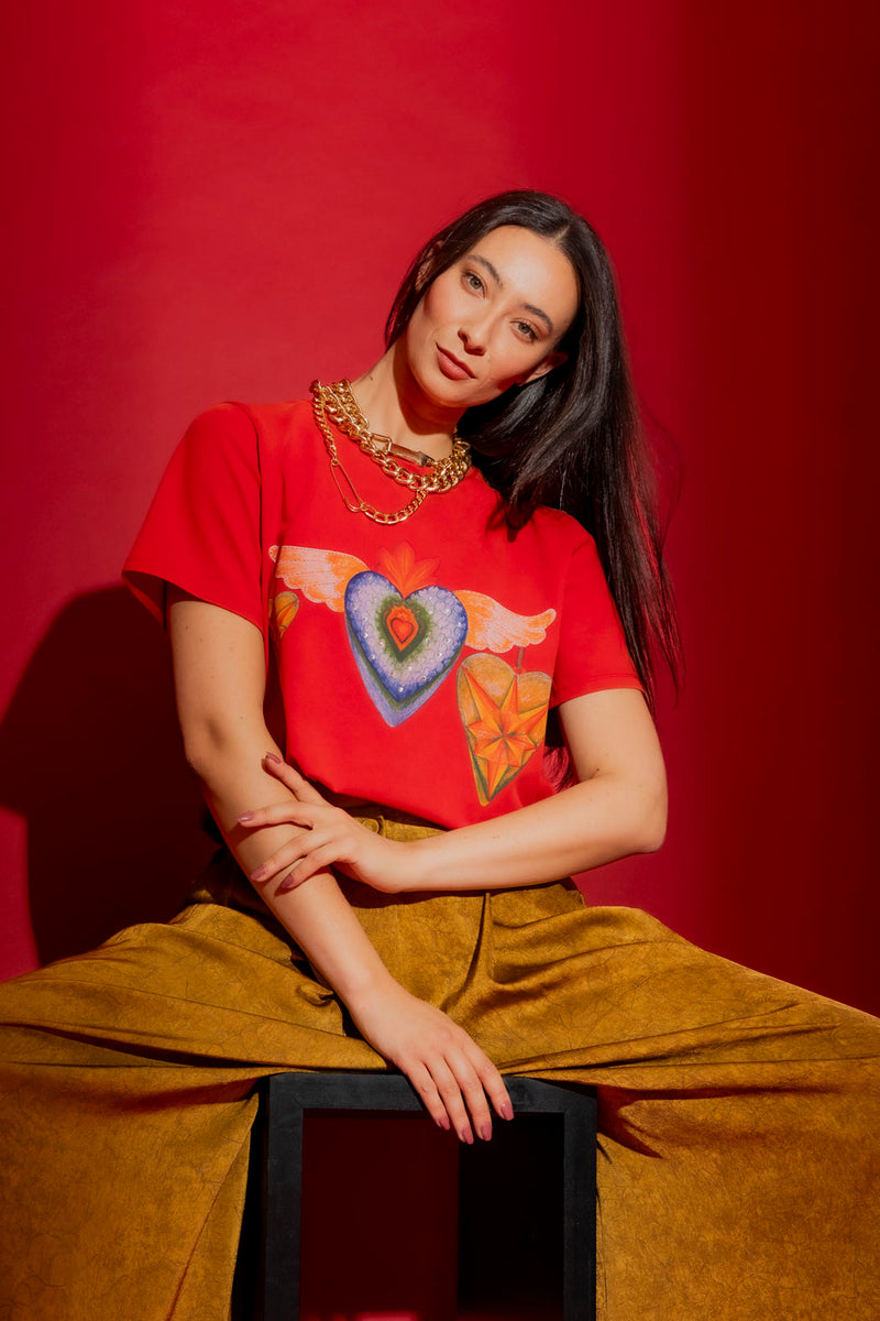 Red Washed Heart Tee