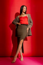 Taupe Bengaline Cut Away Skirt