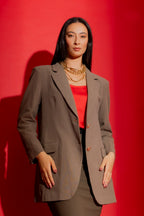 Khaki Sandwashed Linen Oversized Blazer
