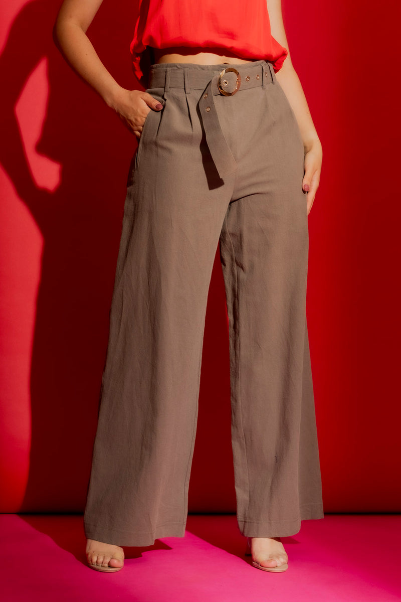 Khaki Sandwashed Linen Cleo Pant