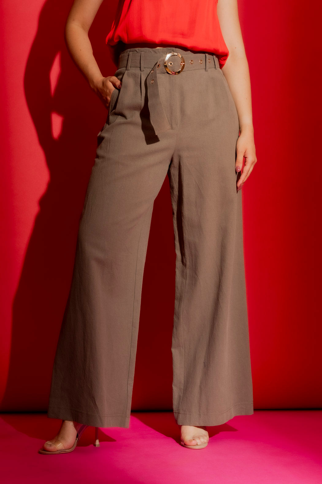 Khaki Sandwashed Linen Cleo Pant