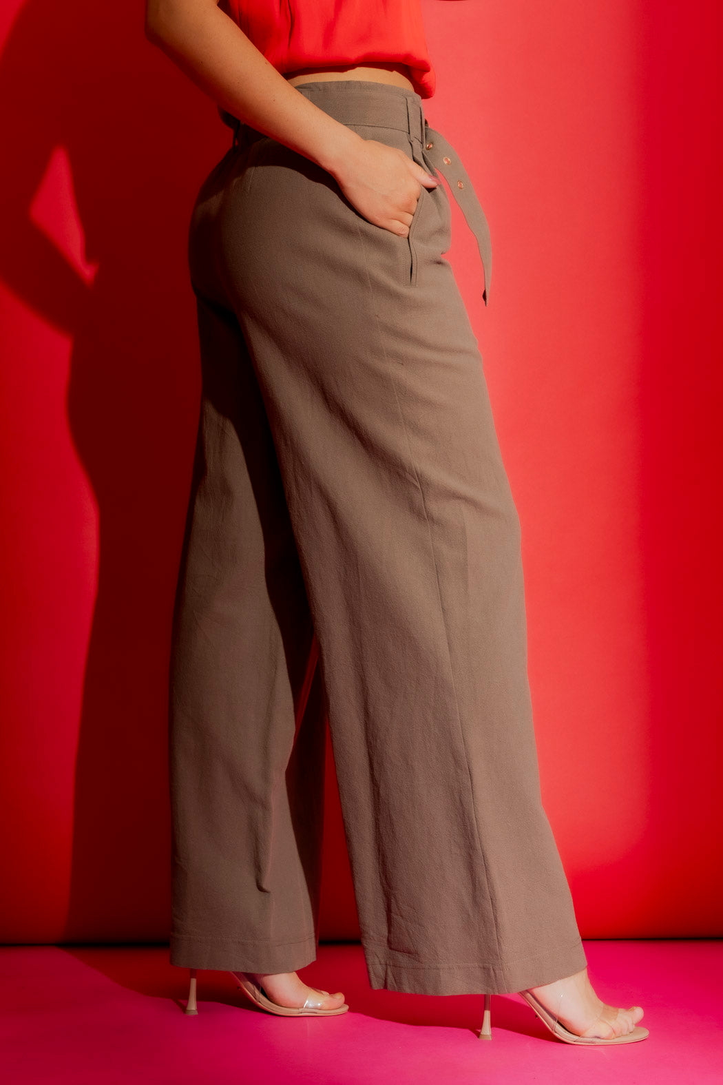 Khaki Sandwashed Linen Cleo Pant