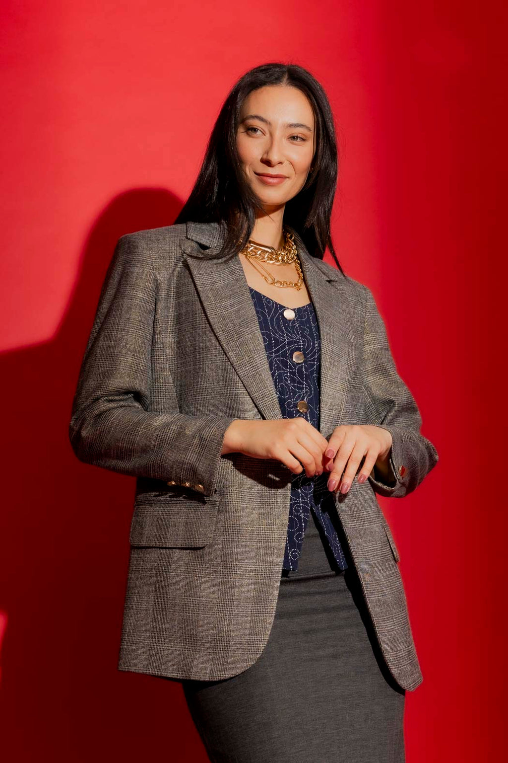 Grey Lurex Boyfriend Blazer Grey Lurex