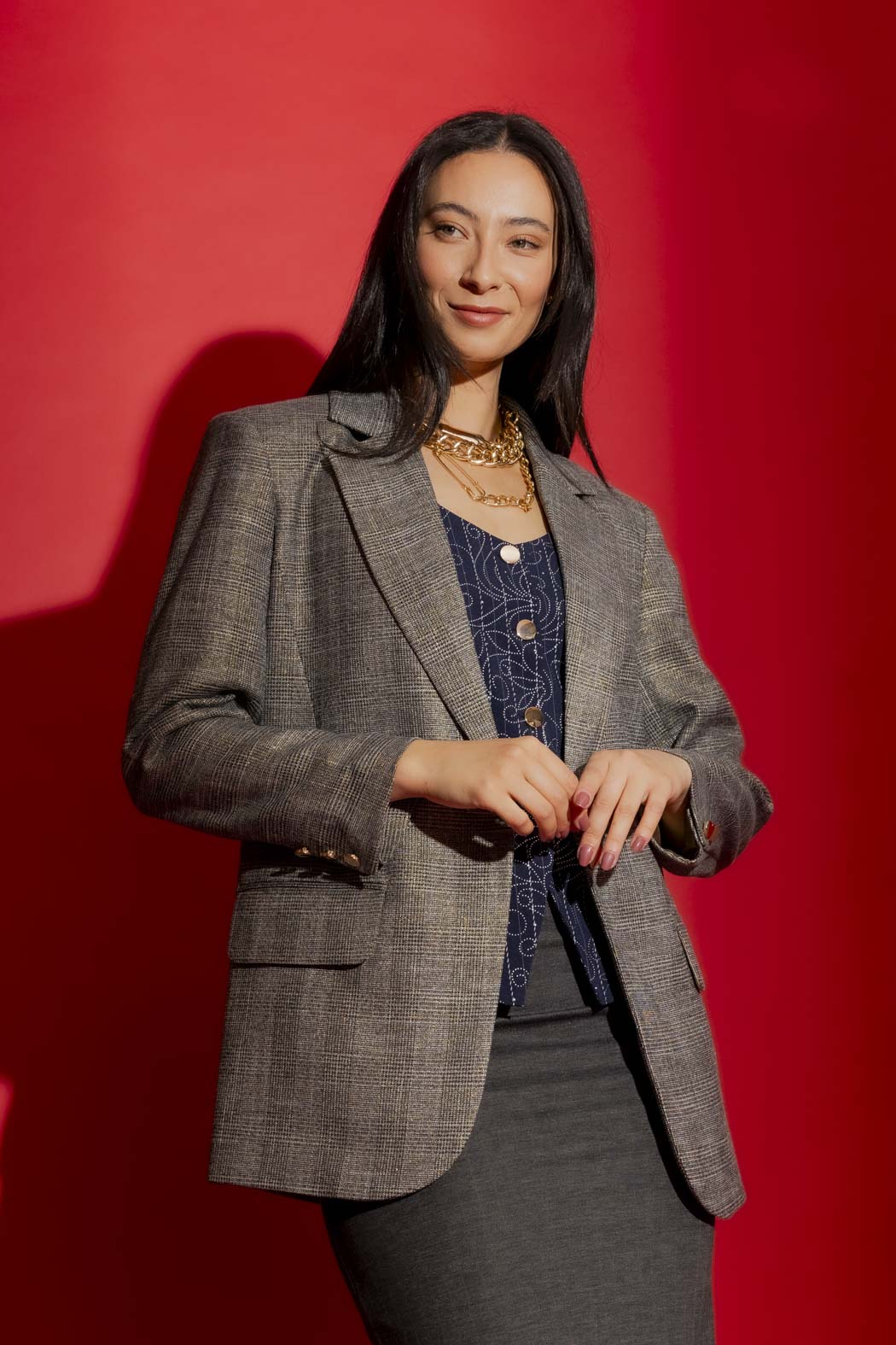 Grey Lurex Boyfriend Blazer Grey Lurex