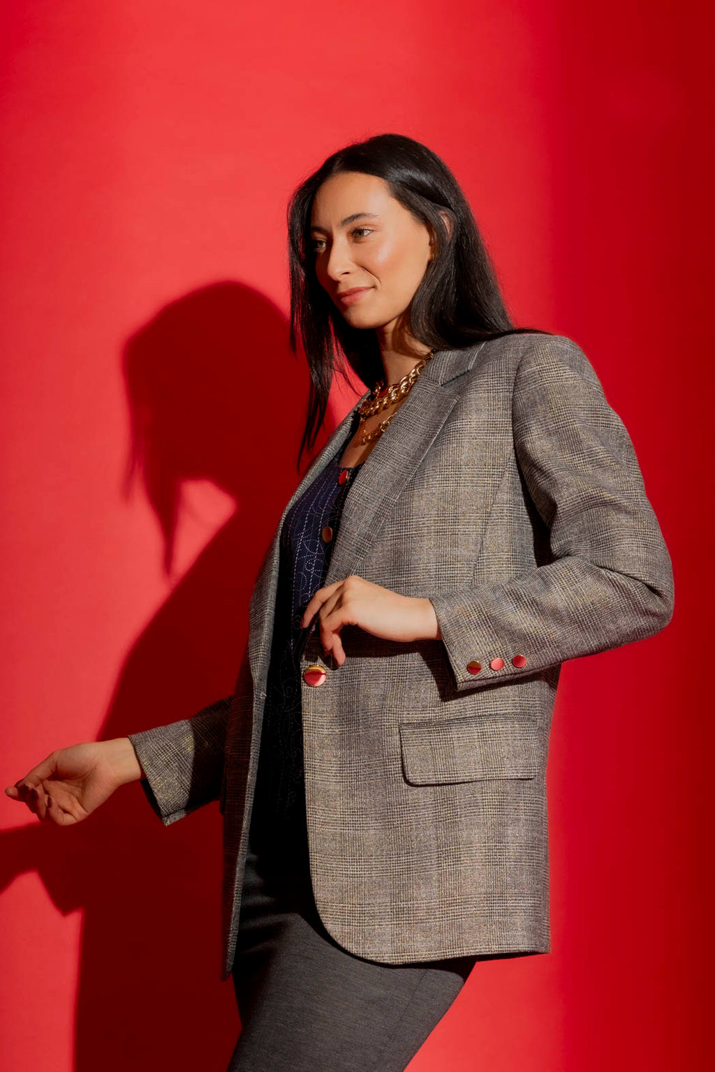 Grey Lurex Boyfriend Blazer Grey Lurex