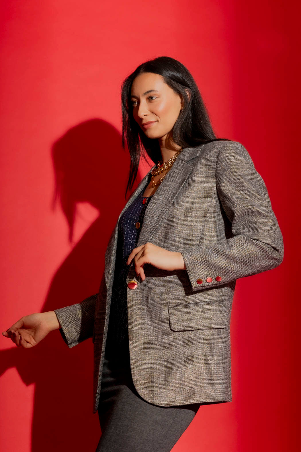 Grey Lurex Boyfriend Blazer Grey Lurex