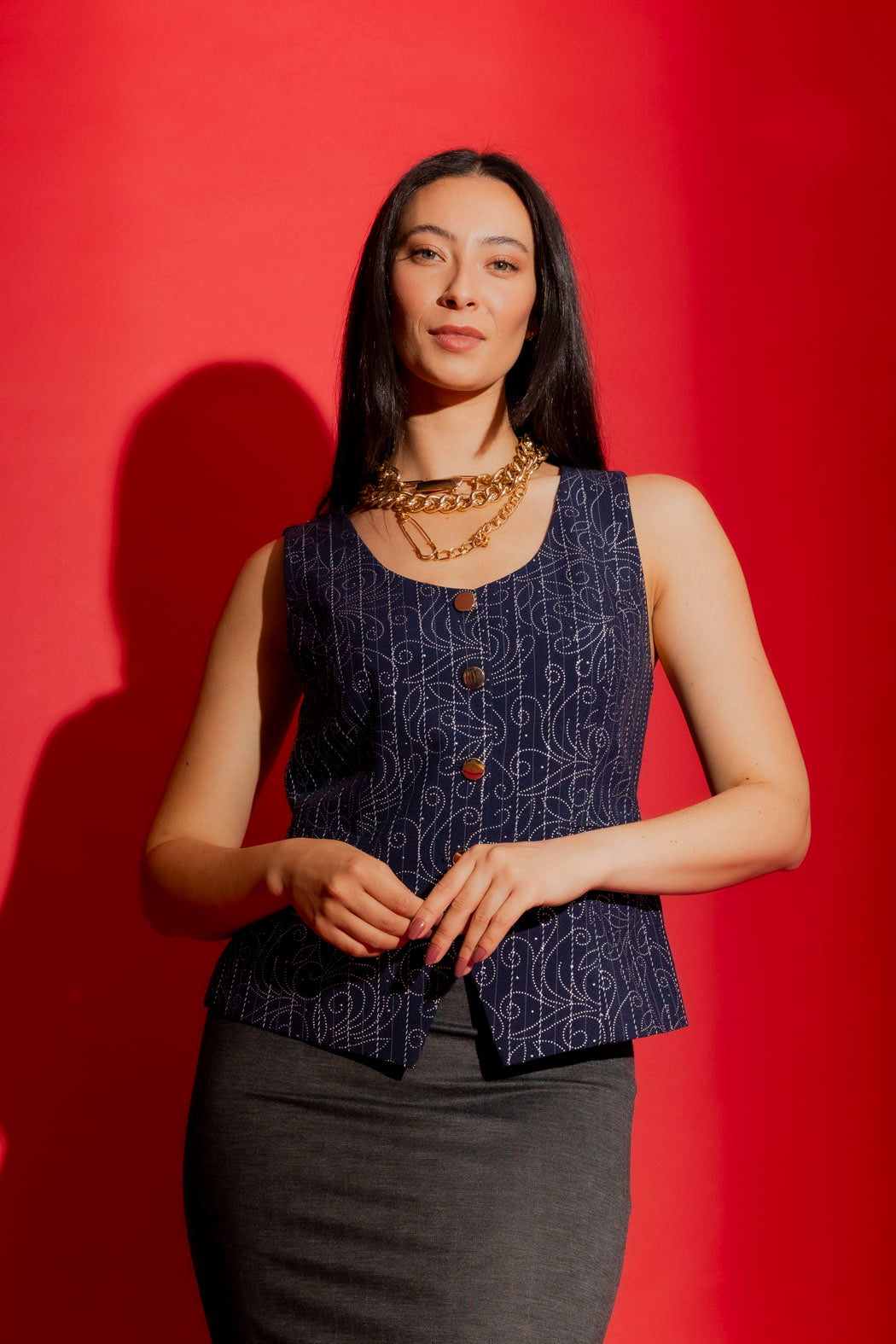 Navy Embellished Vest
