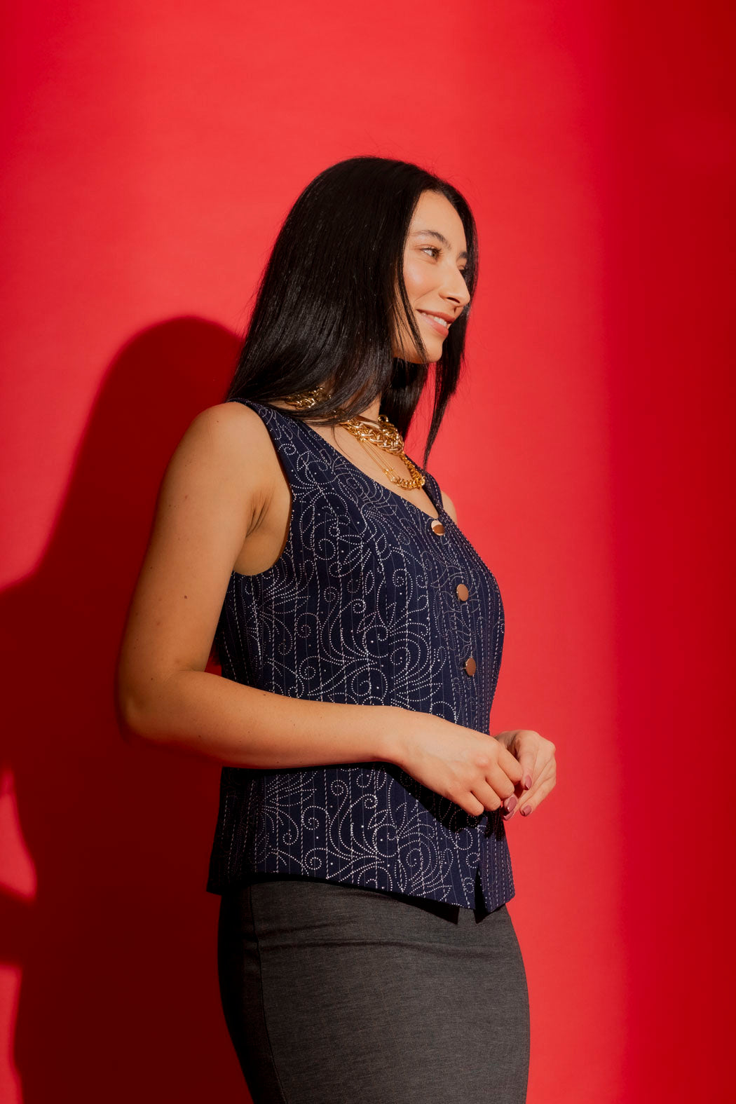 Navy Embellished Vest