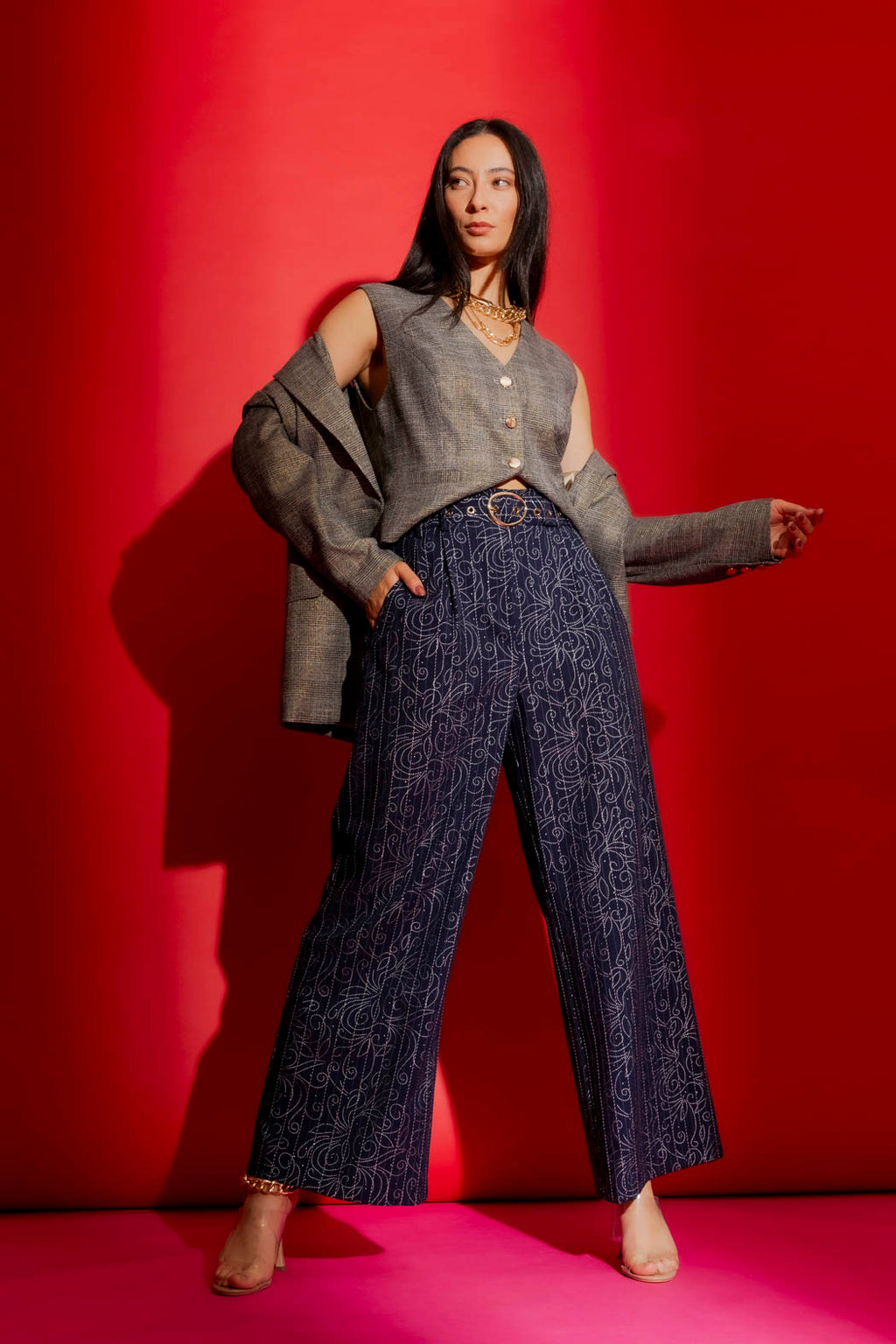 Navy Embellished Cleo Pant