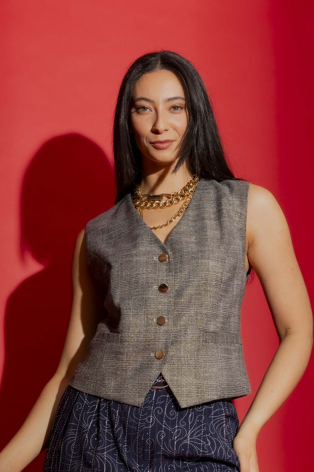Grey Lurex Tailored Vest Grey Lurex