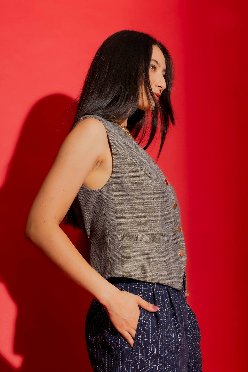 Grey Lurex Tailored Vest Grey Lurex