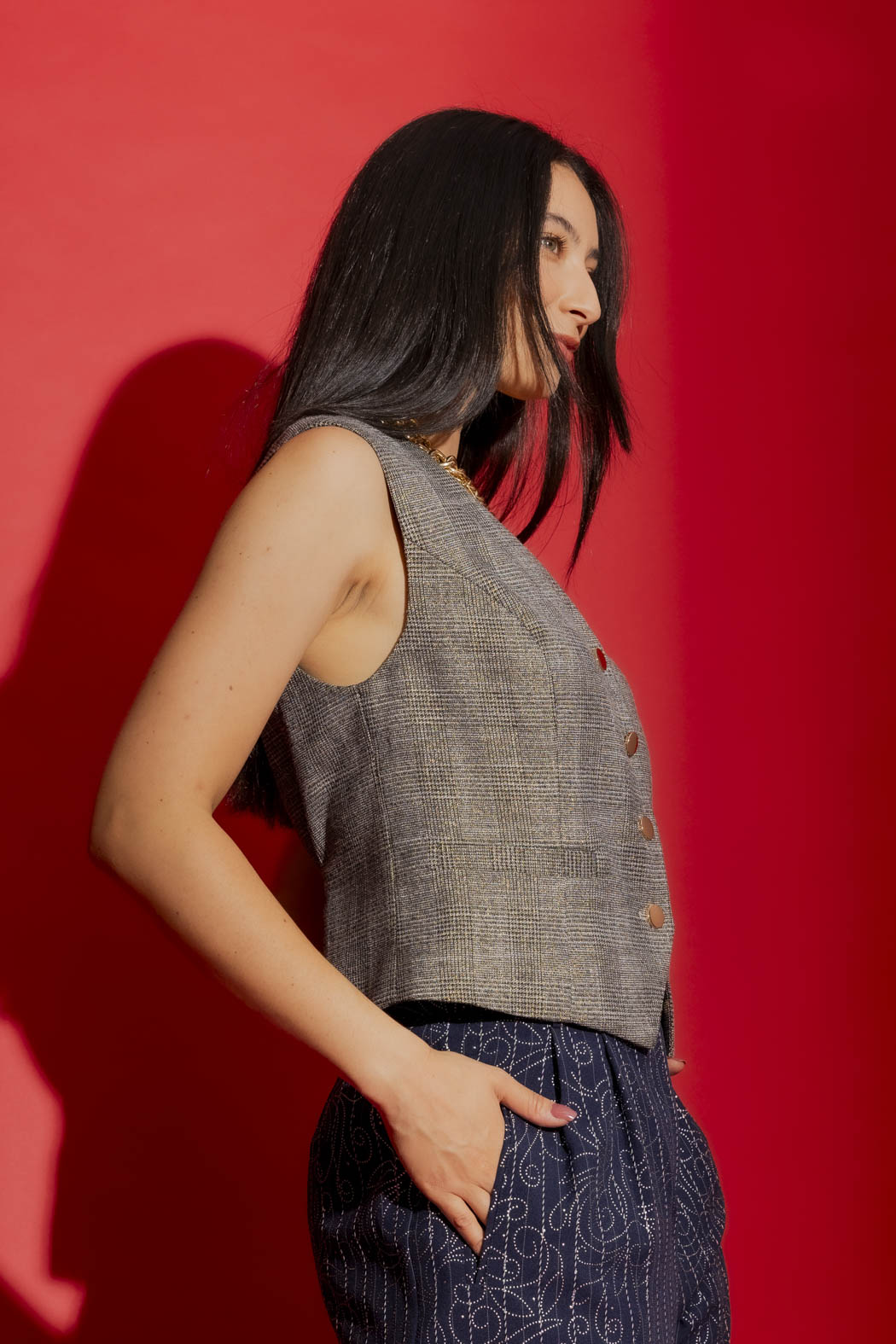 Grey Lurex Tailored Vest Grey Lurex