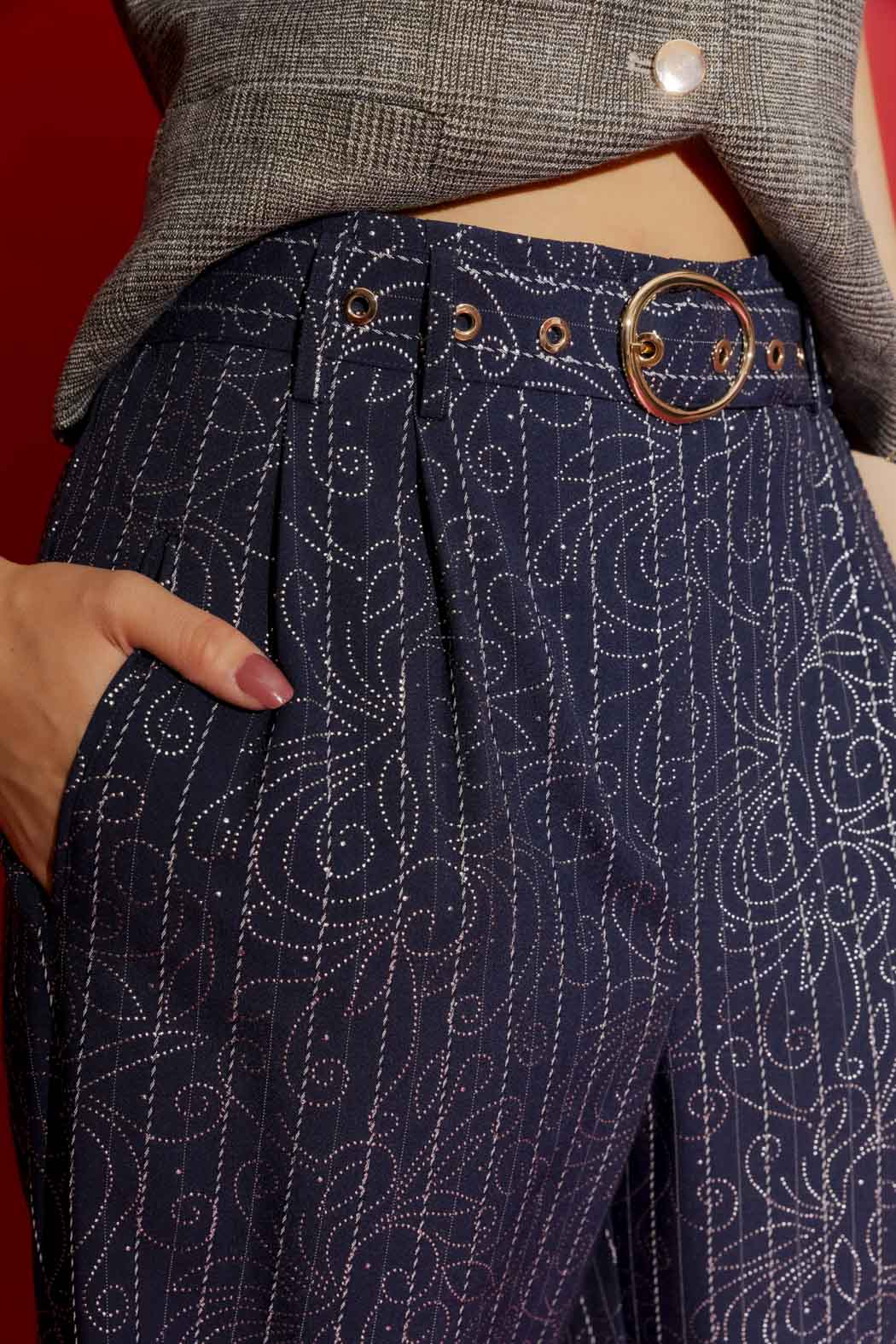 Navy Embellished Cleo Pant