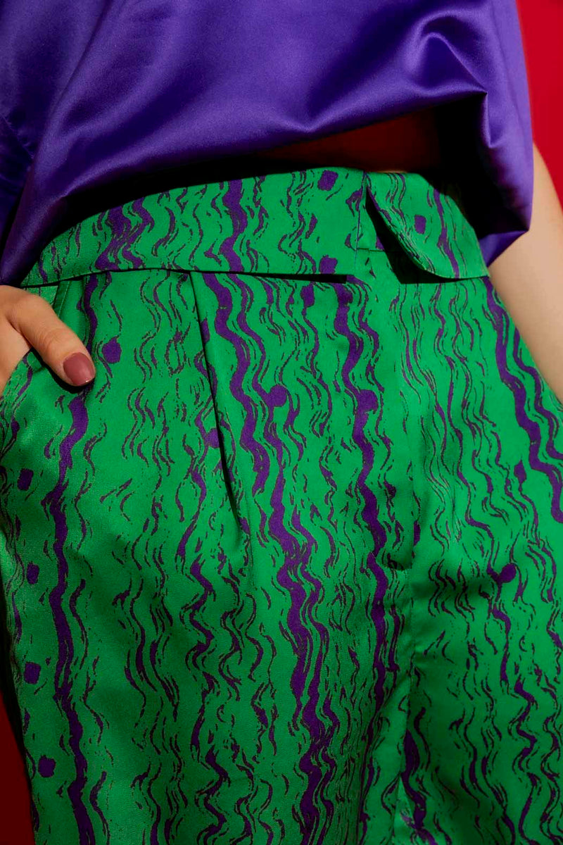 Green/Purple Silky Paperbag Pant