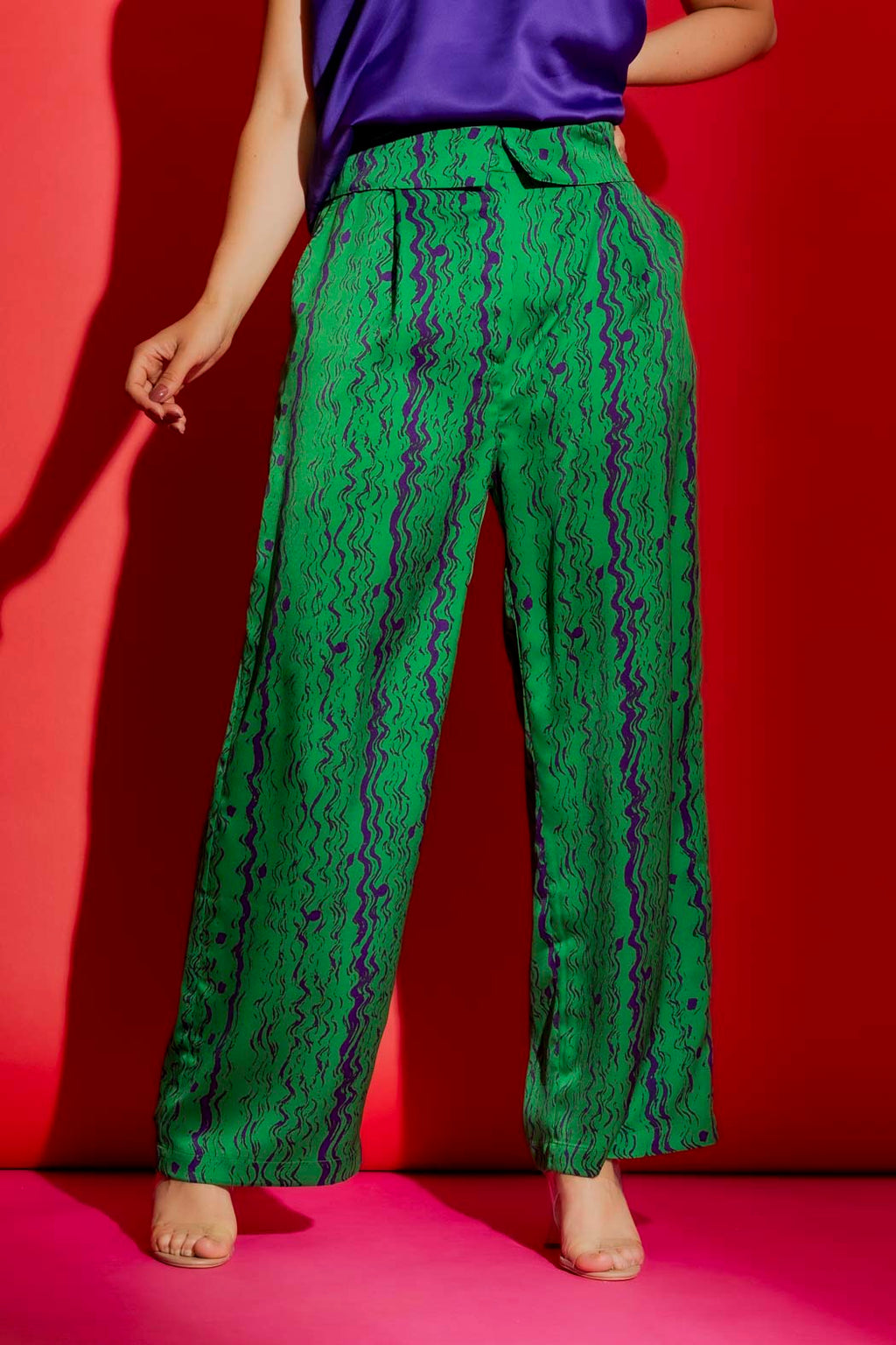 Green/Purple Silky Paperbag Pant