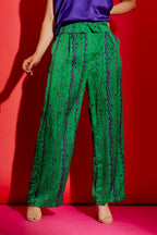 Green/Purple Silky Paperbag Pant