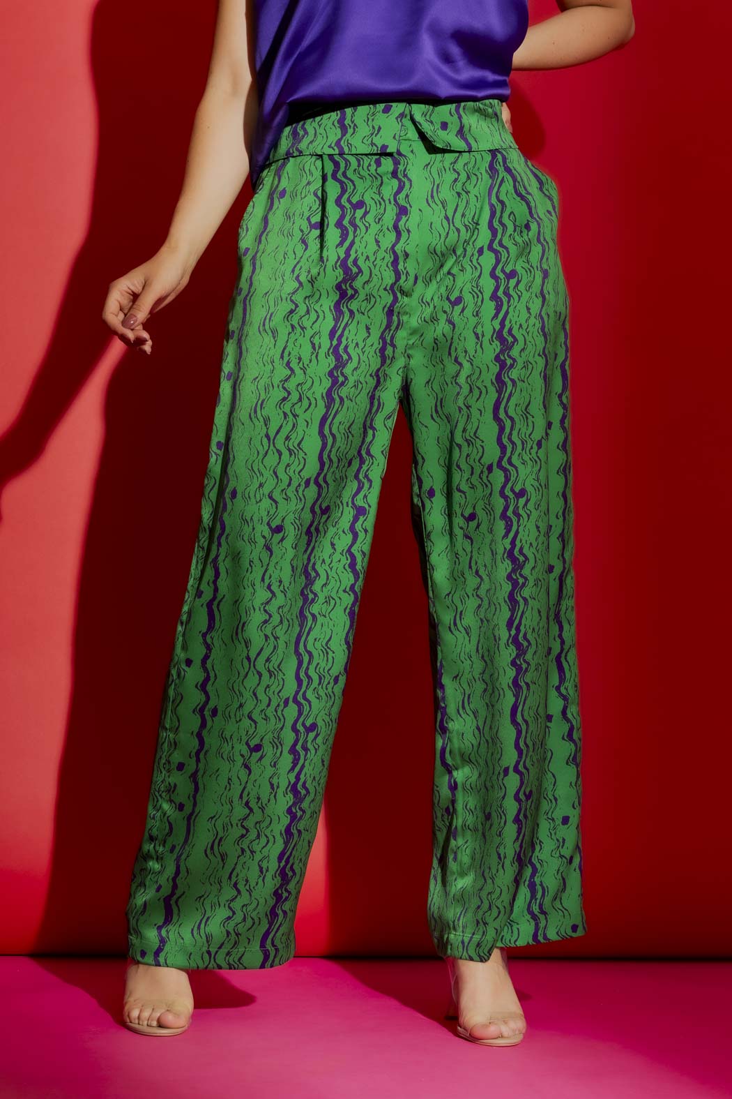 Green/Purple Silky Paperbag Pant