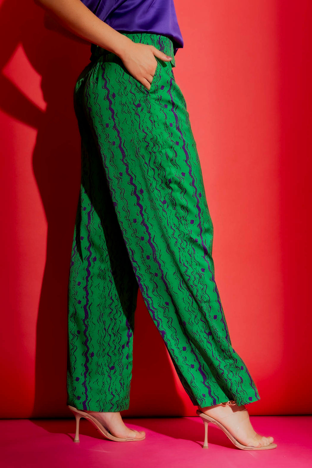 Green/Purple Silky Paperbag Pant