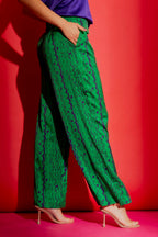Green/Purple Silky Paperbag Pant