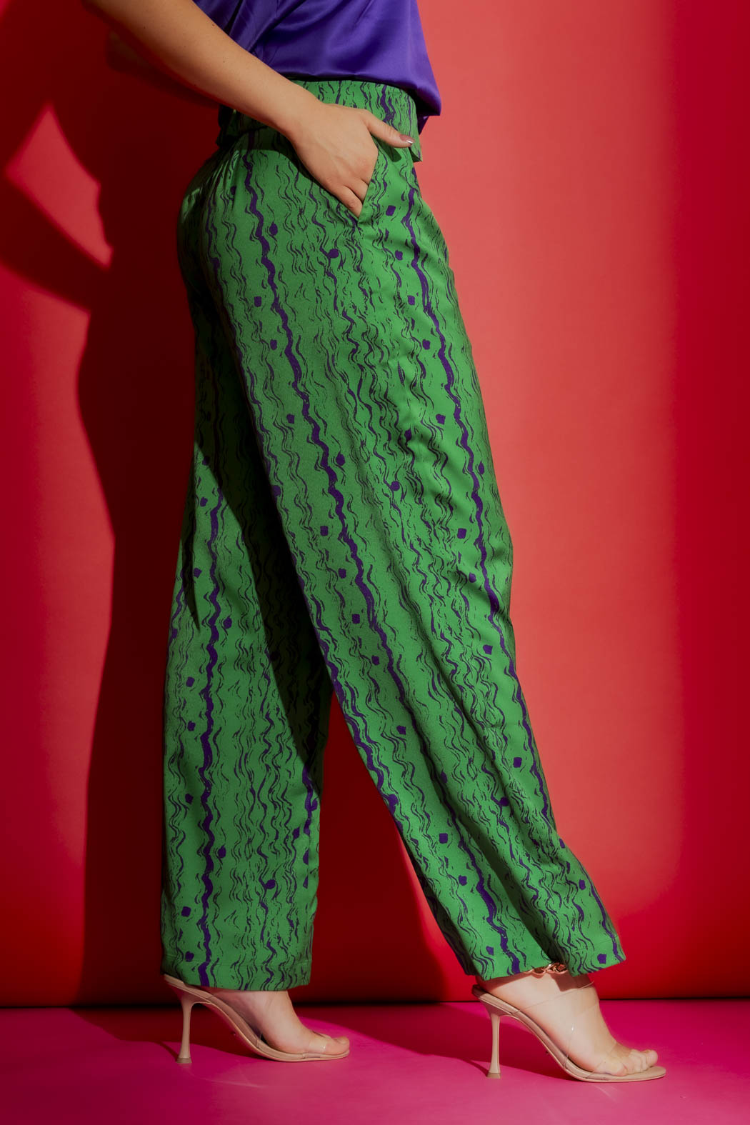 Green/Purple Silky Paperbag Pant