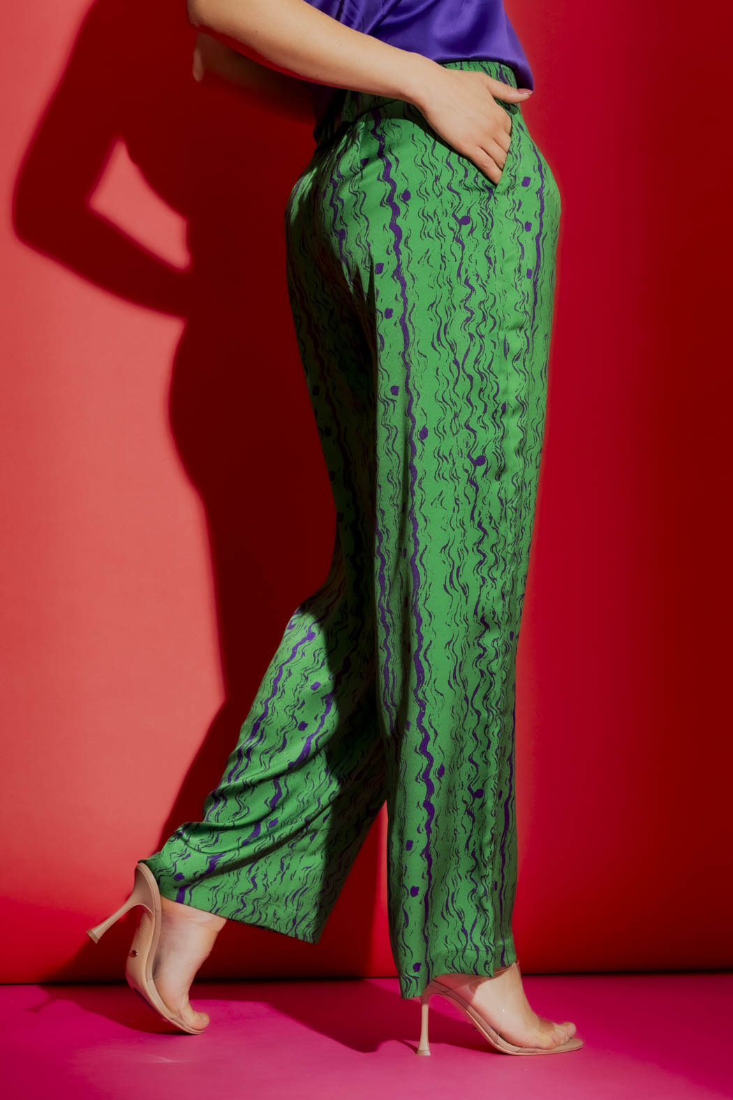 Green/Purple Silky Paperbag Pant
