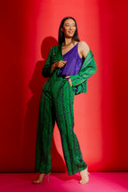 Green/Purple Silky Paperbag Pant