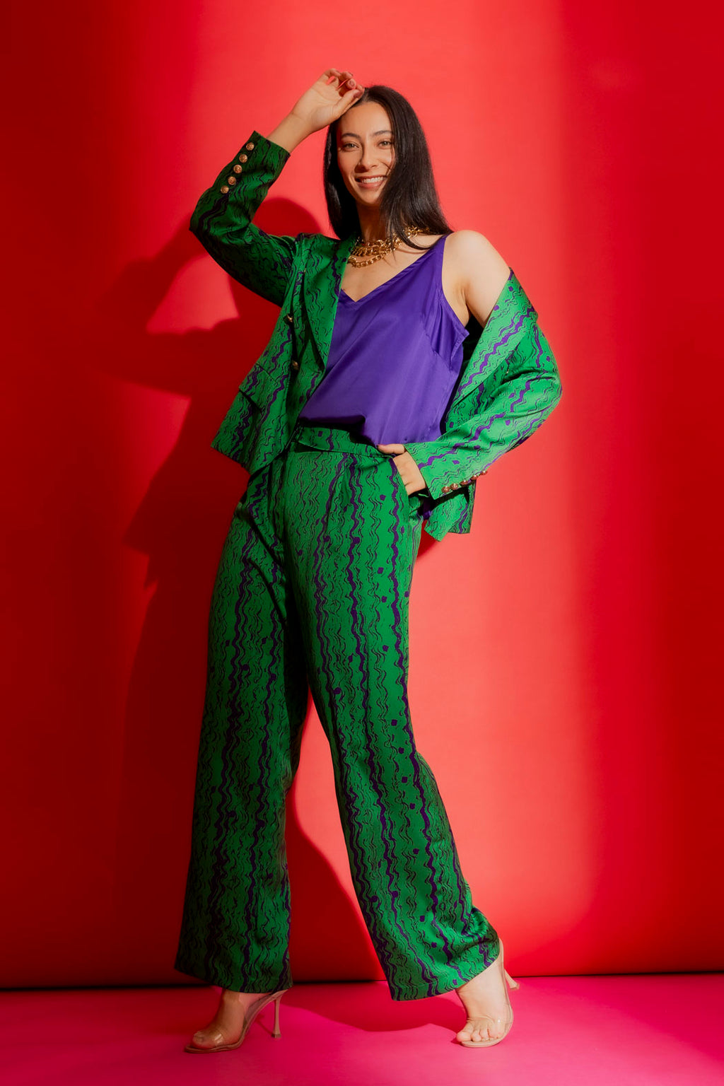 Green/Purple Sisca Midi Blazer