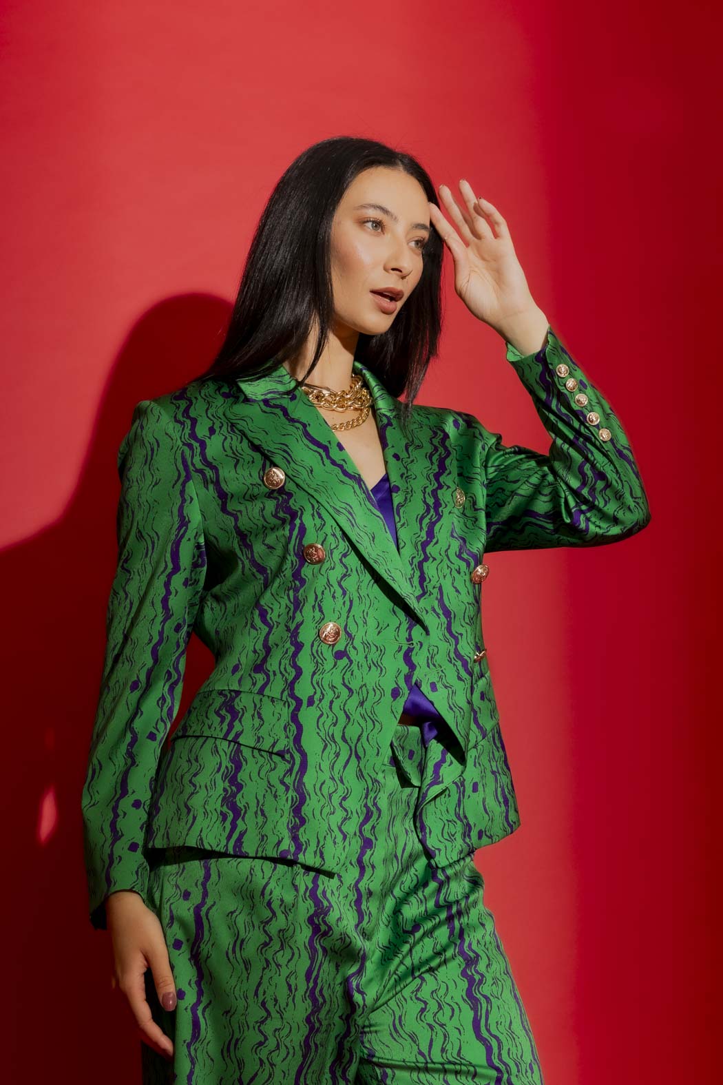 Green/Purple Sisca Midi Blazer