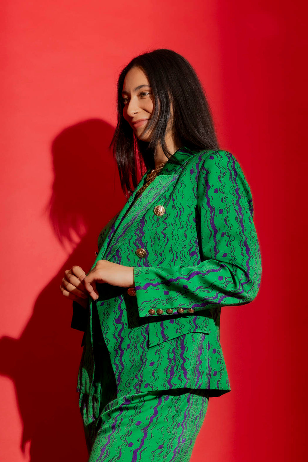 Green/Purple Sisca Midi Blazer